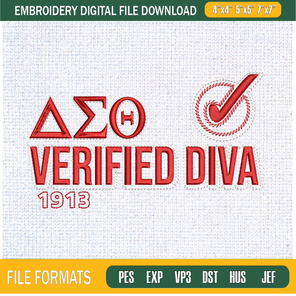 Delta Sigma Theta Verified Diva 1913 Embroidery Designs, Historically Black Colleges and Universities Machine Embroidery Design, Machine Embroidery Designs - Pr