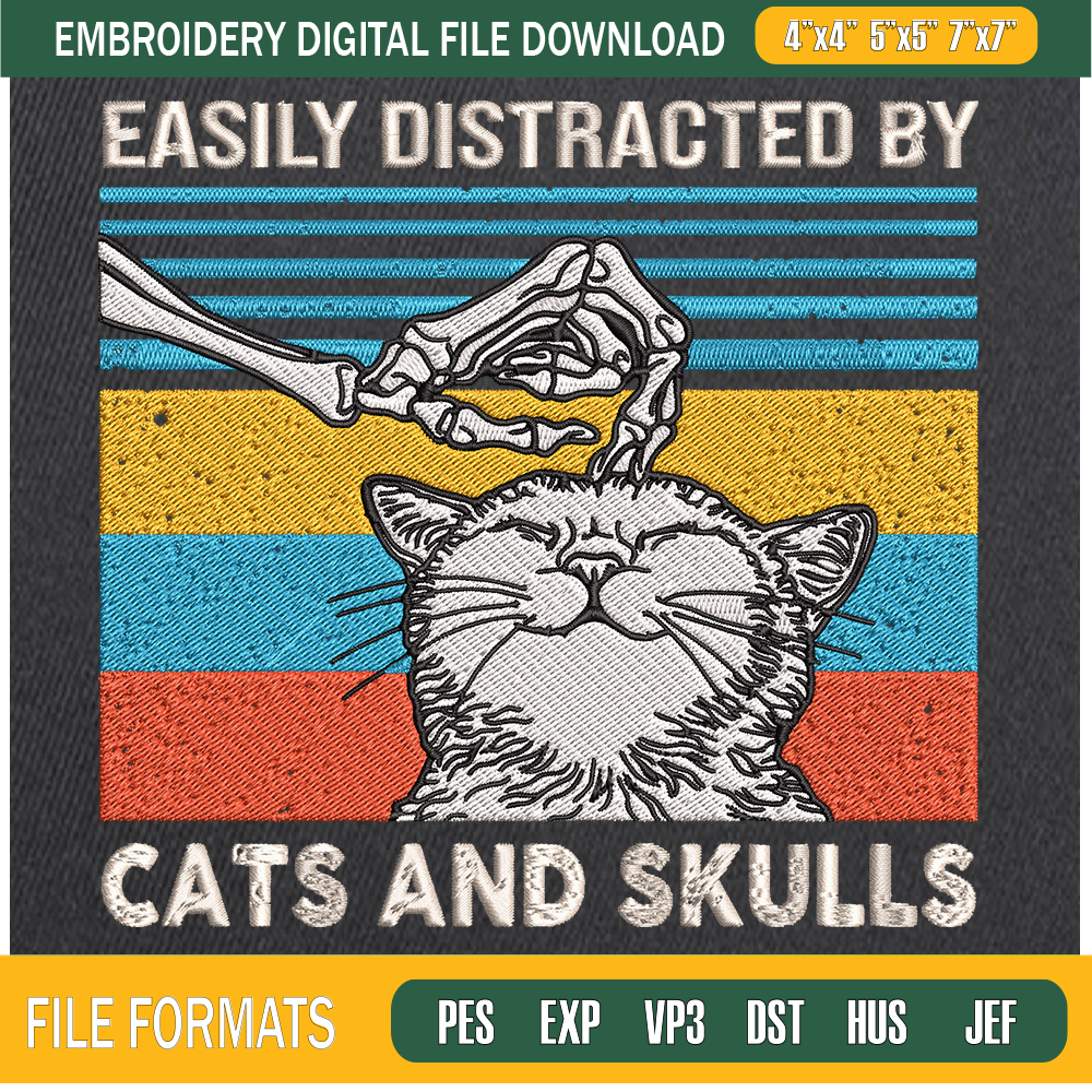 Easily Distracted By Cats And Skulls Embroidery Designs, Halloween Machine Embroidery Design, Machine Embroidery Designs - Premium & Original SVG Cut Files.jpg