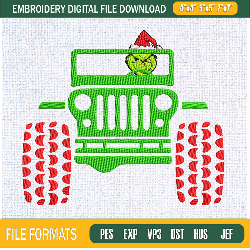 Grinch Chirstmas Santa Hat Drive Jeep Car Embroidery Designs, Christmas Machine Embroidery Design, Machine Embroidery Designs - Premium & Original SVG Cut Files