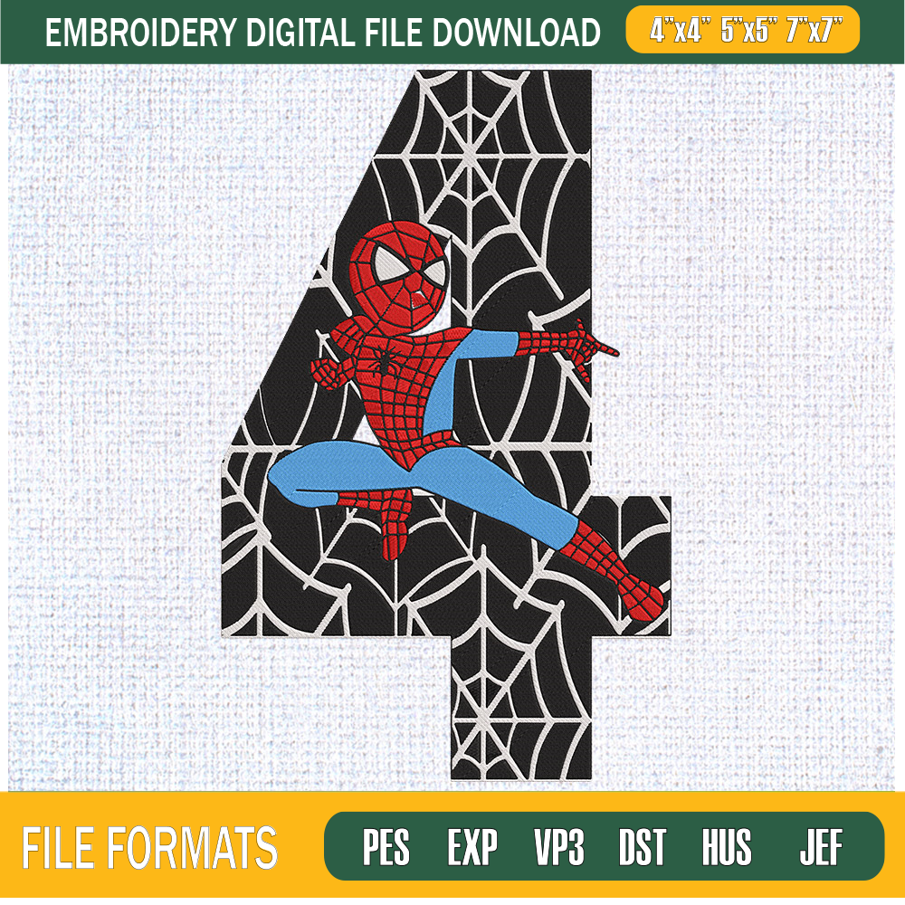 Happy Birthday 4th Spider Man Embroidery Designs, Birthday Machine Embroidery Design, Machine Embroidery Designs - Premium & Original SVG Cut Files.jpg