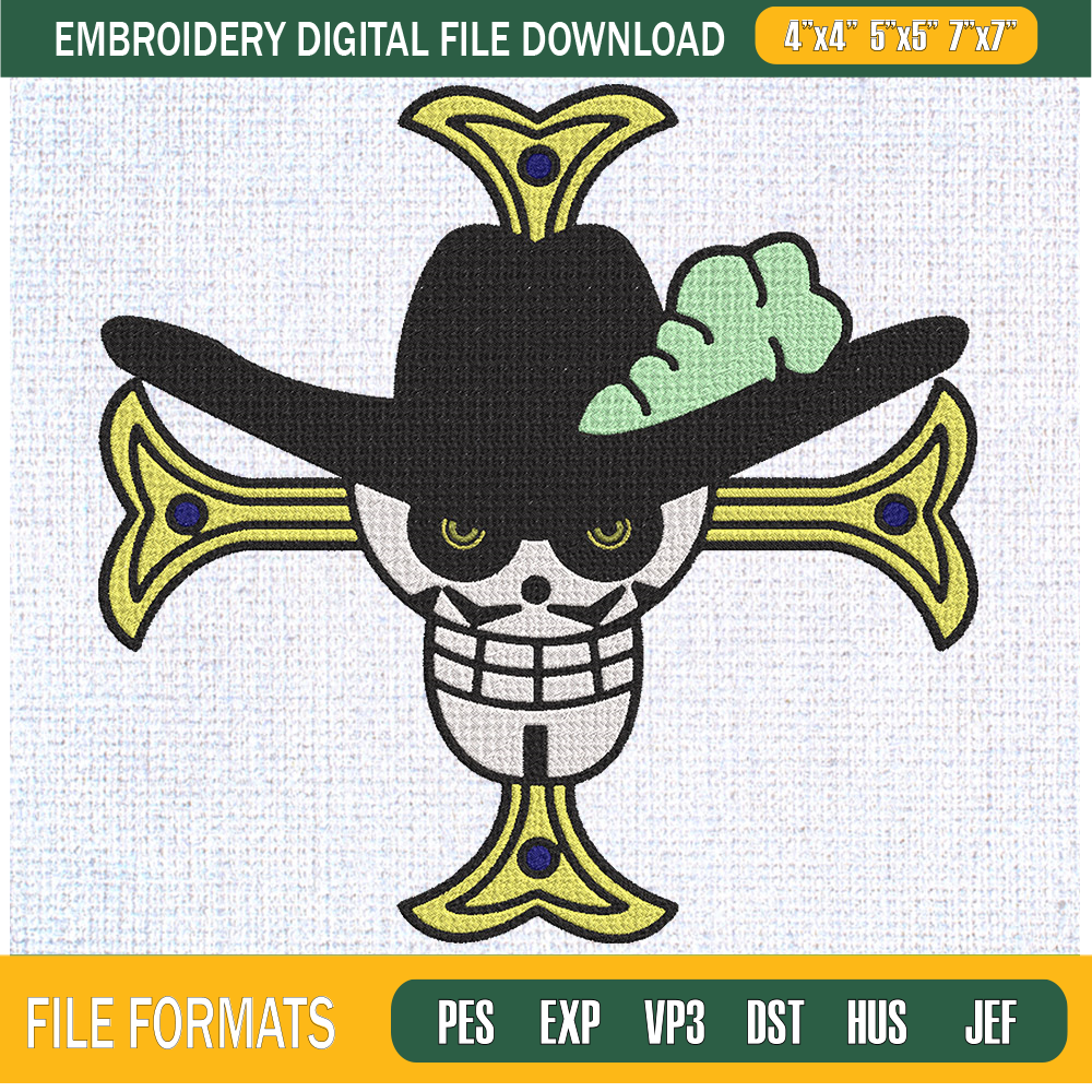 Juracule Mihawk Jolly Roger Embroidery Designs, One Piece Machine Embroidery Design, Machine Embroidery Designs - Premium & Original SVG Cut Files.jpg