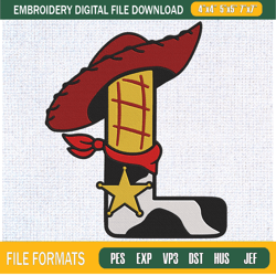 letter woody l embroidery designs, cartoon machine embroidery design, machine em,embroidery design,embroidery svg,machin