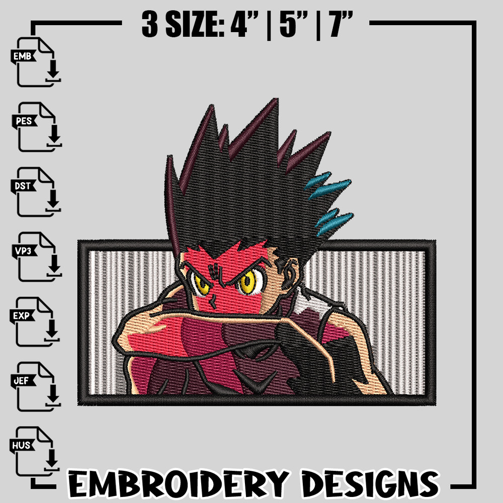 Angry Gon embroidery design, hunter x hunter embroidery, anime design, logo design, anime shirt, Digital download.jpg
