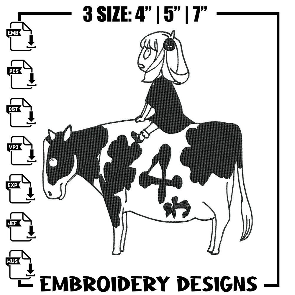 Anya riding a cow Embroidery Design, Spy x family Embroidery, Embroidery File, Anime Embroidery, Digital download.jpg