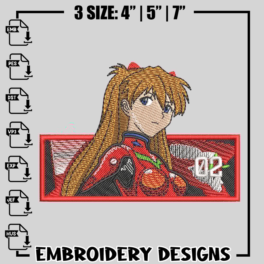 Asuka embroidery design, Shin Seiki Evangelion embroidery, anime design, logo design, anime shirt, Instant download.jpg