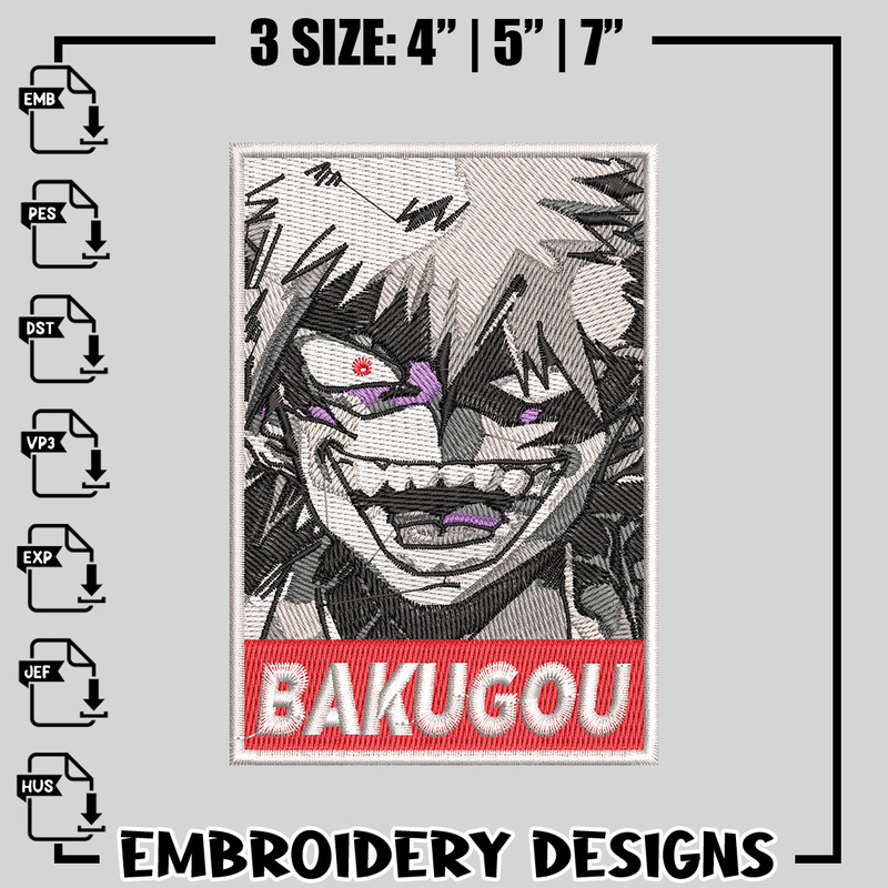 Bakugou embroidery design, my hero academia embroidery, anime design, logo design, anime shirt, Instant download.jpg