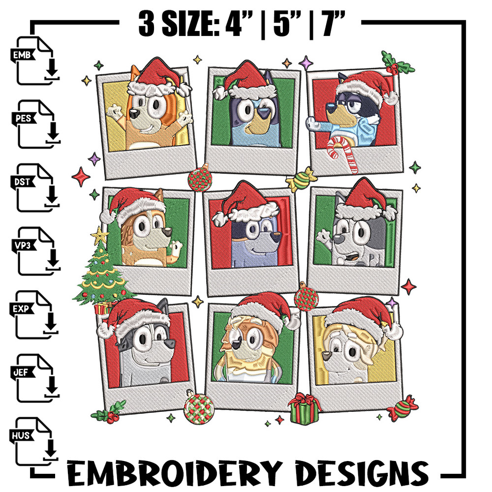 Bluey chrismas Embroidery Design, Bluey Embroidery, Embroidery File, Anime Embroidery, Anime shirt, Digital download.jpg