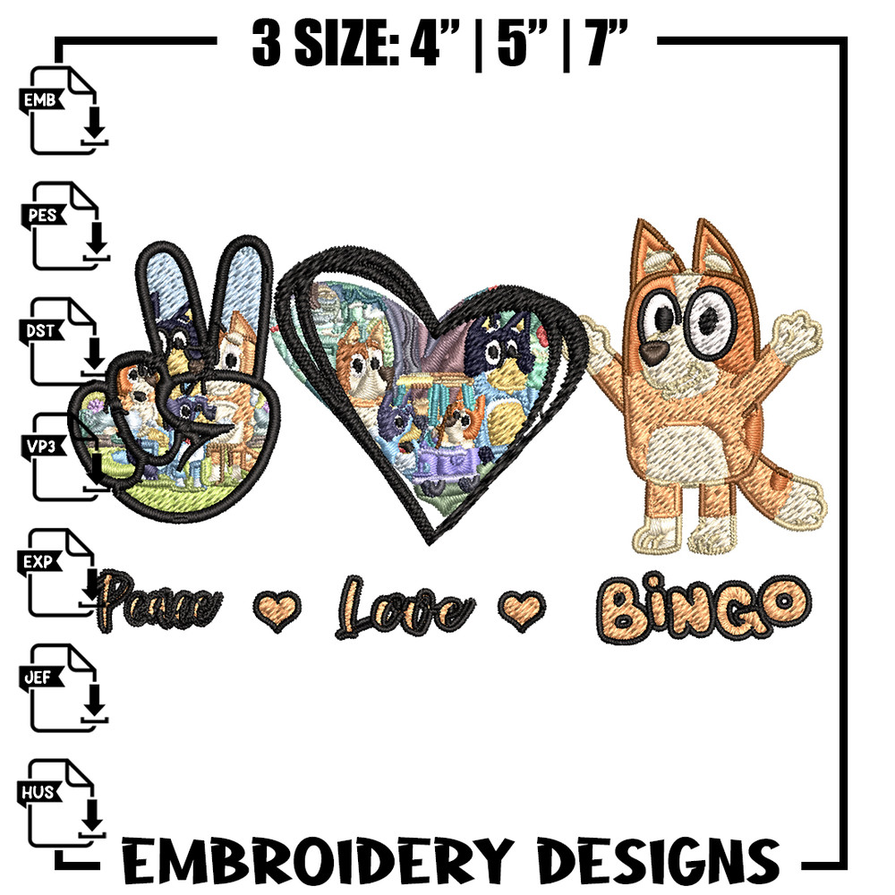 Bluey Peace Love bandit Embroidery design, Bluey cartoon Embroidery, cartoon design, Embroidery File, Digital download.jpg