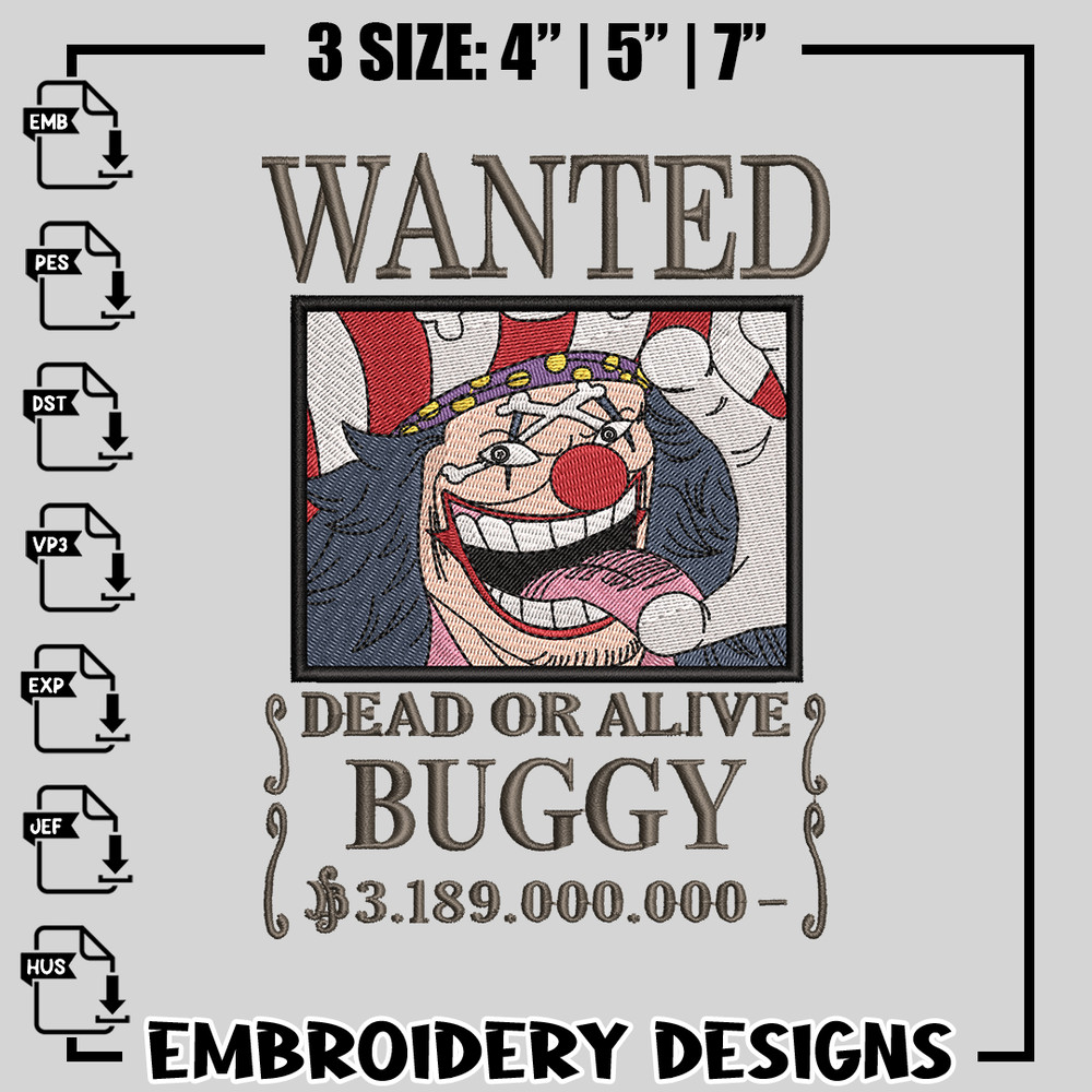 Bounty Buggy embroidery design, One Piece embroidery, anime design, logo design, anime shirt, Instant download.jpg