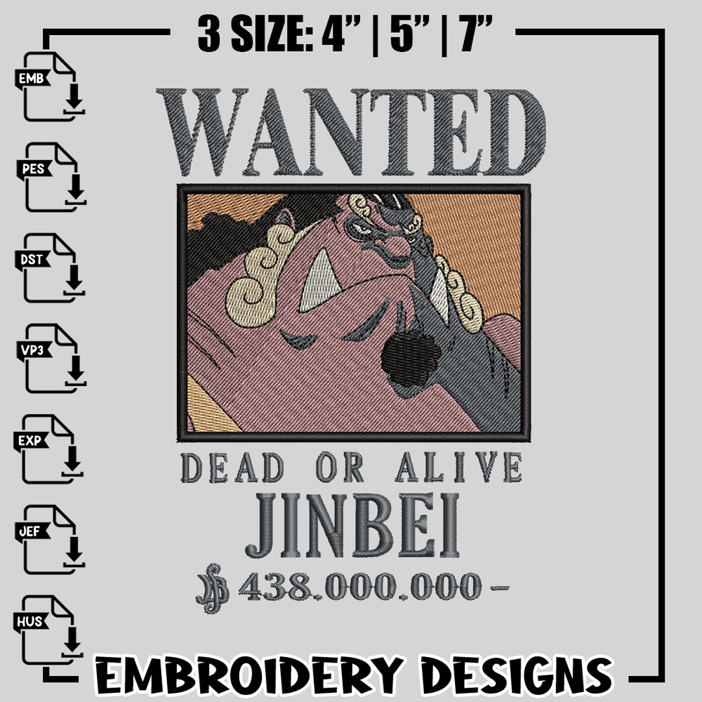 Bounty Jinbei embroidery design, One Piece embroidery, anime design, logo design, anime shirt, Instant download.jpg