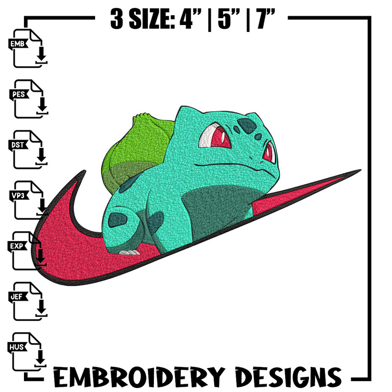 Bulbasaur x nike Embroidery Design, Pokemon Embroidery, Embroidery File, Nike Embroidery, Anime shirt, Digital download.jpg