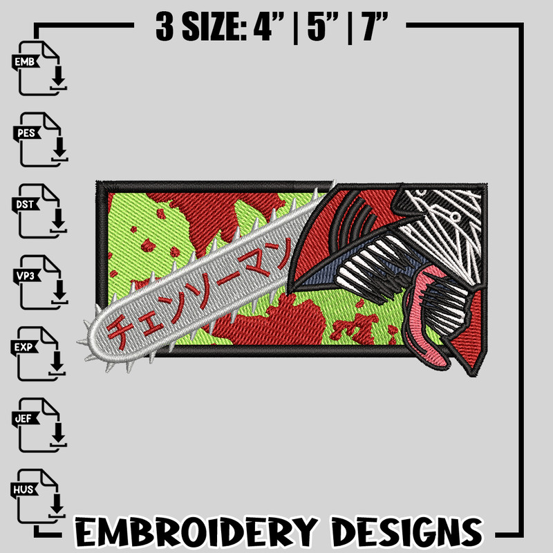 Chainsaw man embroidery design, Chainsaw Man embroidery, anime design, logo design, anime shirt, Instant download.jpg