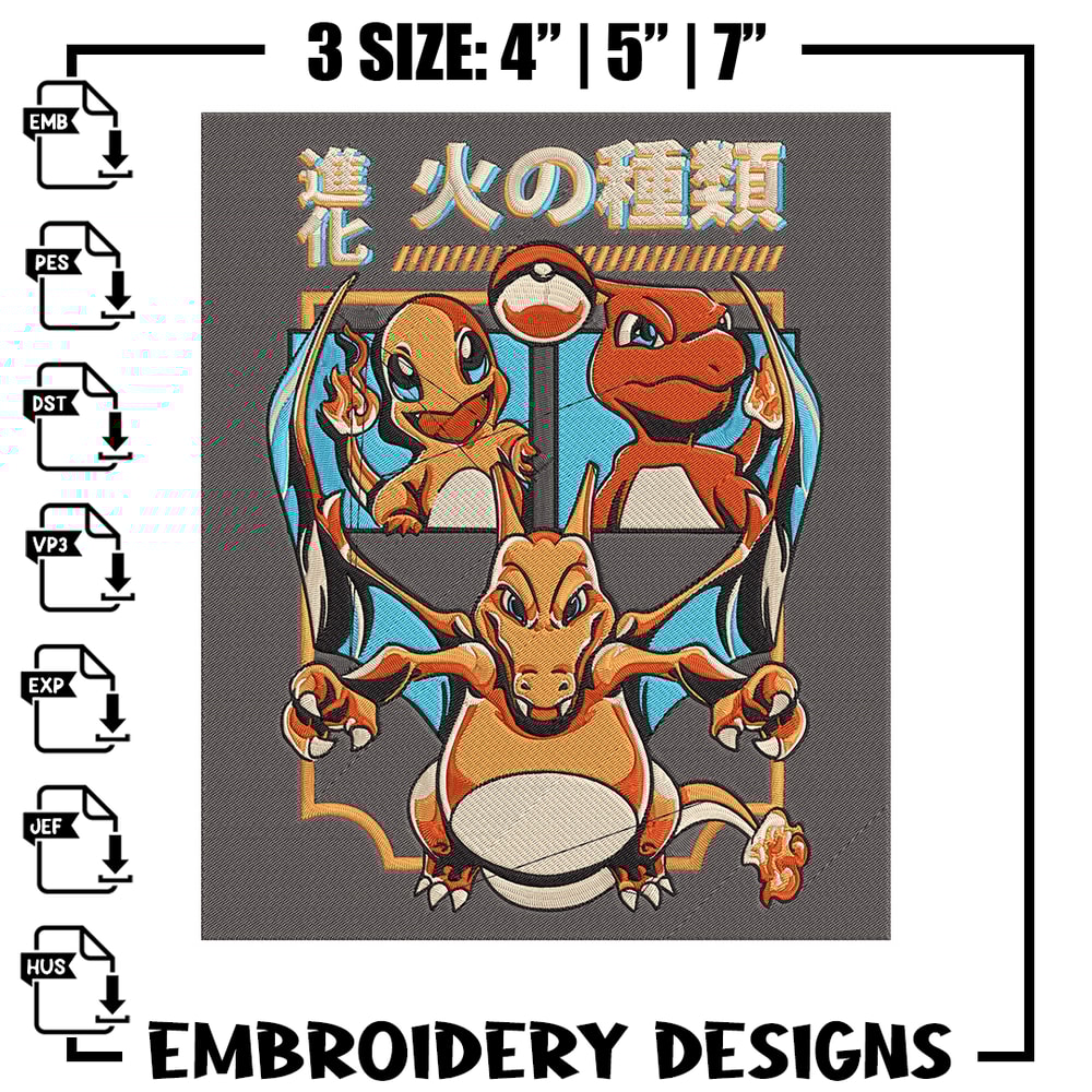 Charizard poster Embroidery Design, Pokemon Embroidery, Embroidery File, Anime Embroidery, Anime shirt, Digital download.jpg