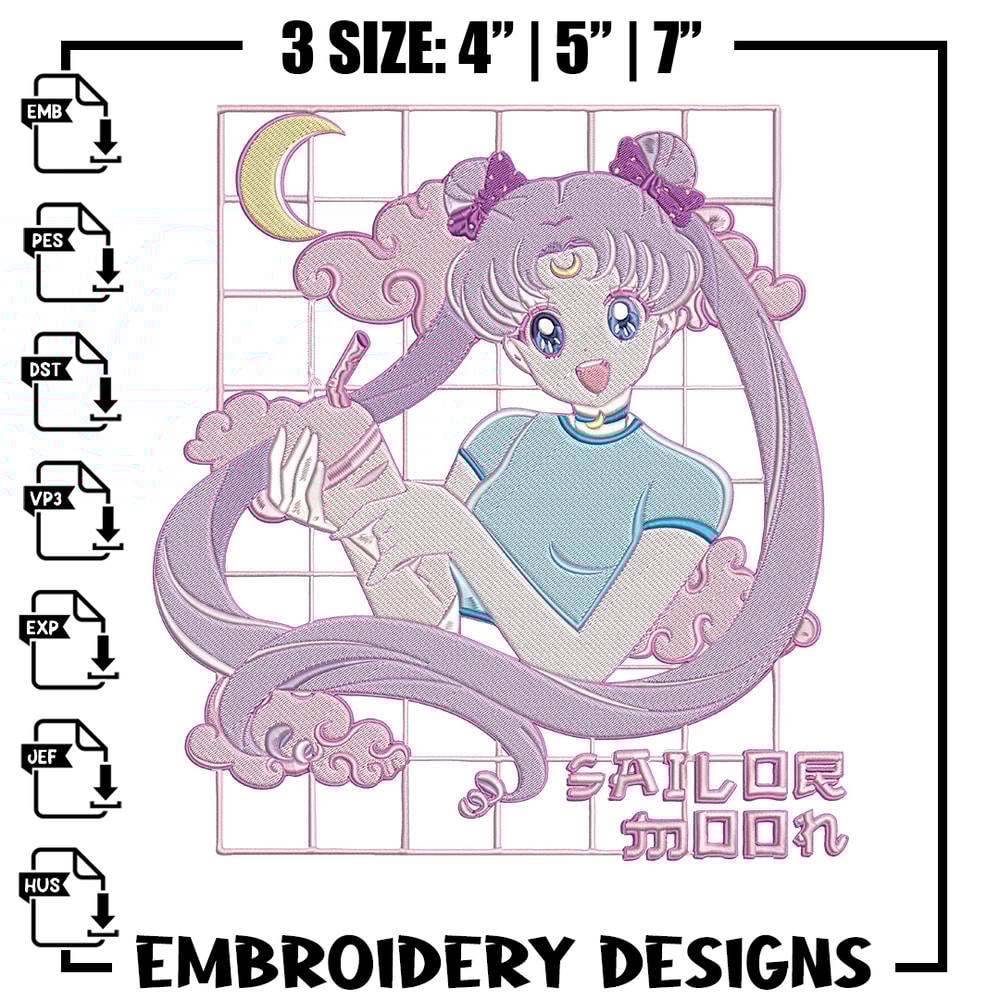 Chibi moon Embroidery Design, Sailor moon Embroidery, Embroidery File, Anime Embroidery, Anime shirt, Digital download.jpg
