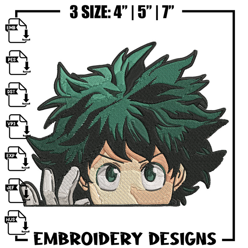 Deku Peek Embroidery Design, Mha Embroidery, Embroidery File, Anime Embroidery, Anime shirt, Digital download.jpg