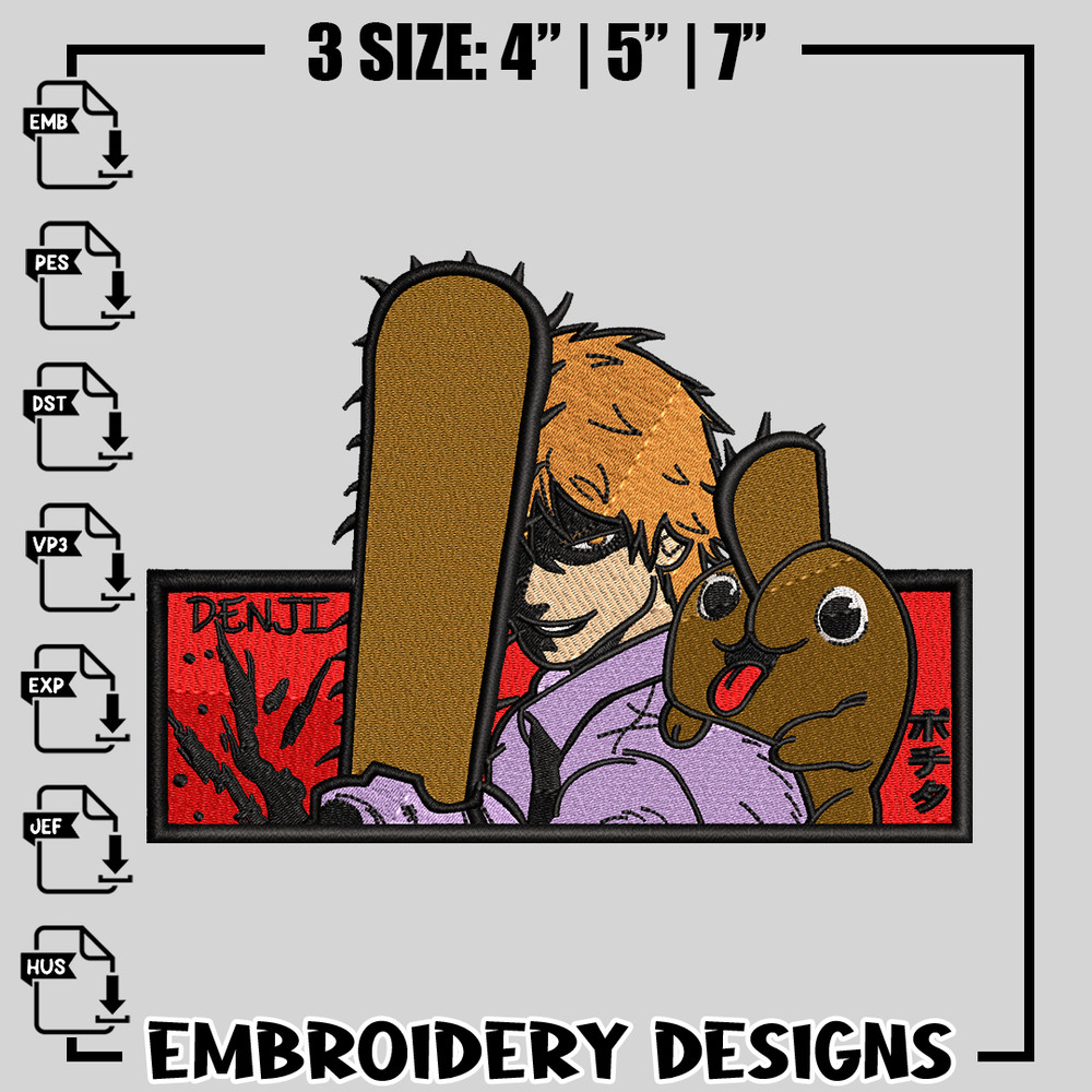 Denji and pochita embroidery design, Chainsaw Man embroidery, anime design, logo design, anime shirt, Instant download.jpg
