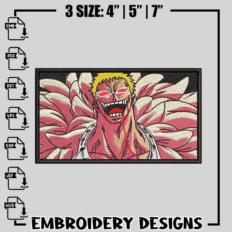 Doflamingo laugh embroidery design, One Piece embroidery, anime design, logo design, anime shirt, Instant download.jpg