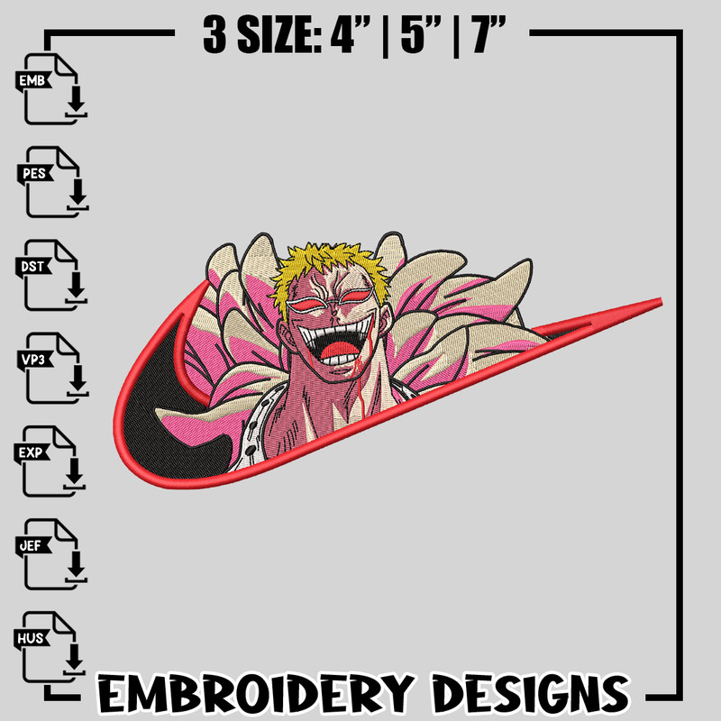 Doflamingo laugh nike embroidery design, One Piece embroidery, nike design, logo design, anime shirt, Instant download.jpg