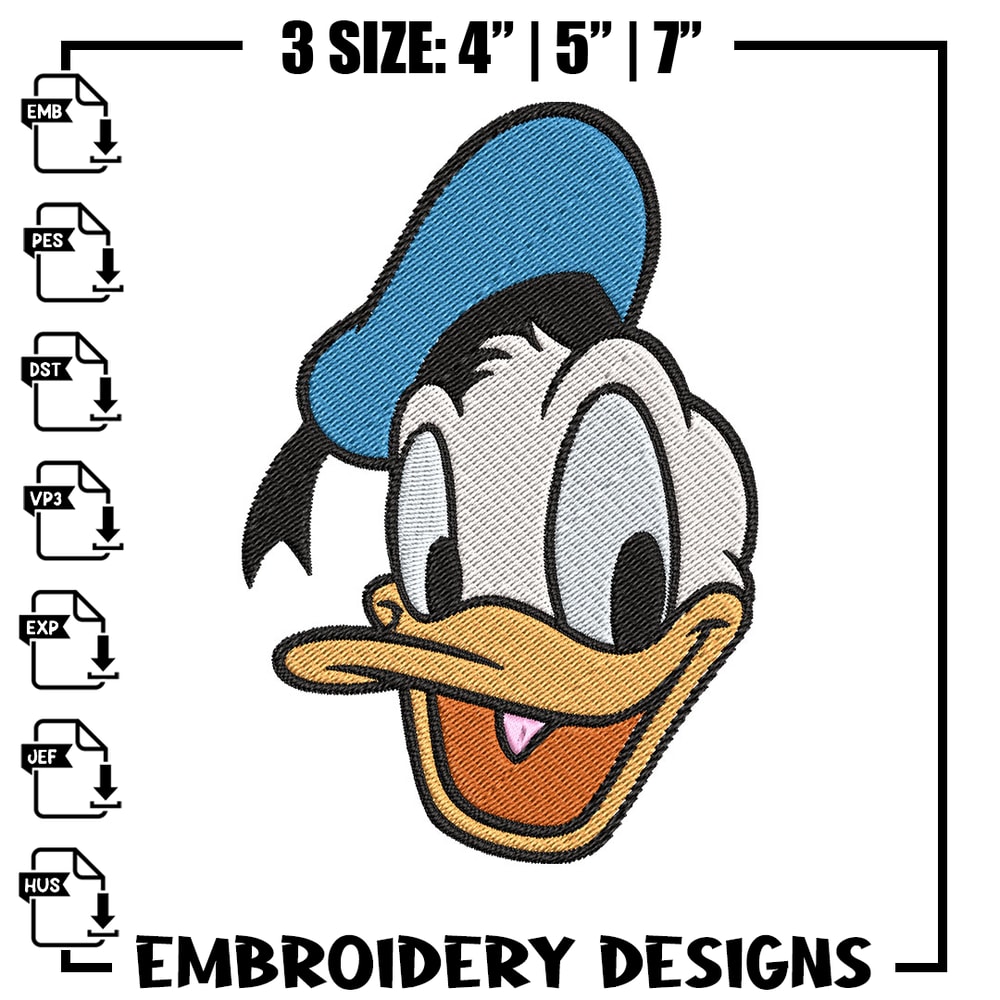 Donald Duck Embroidery Design, Disney Embroidery, Embroidery design, cartoon shirt, Embroidery File, Digital download..jpg
