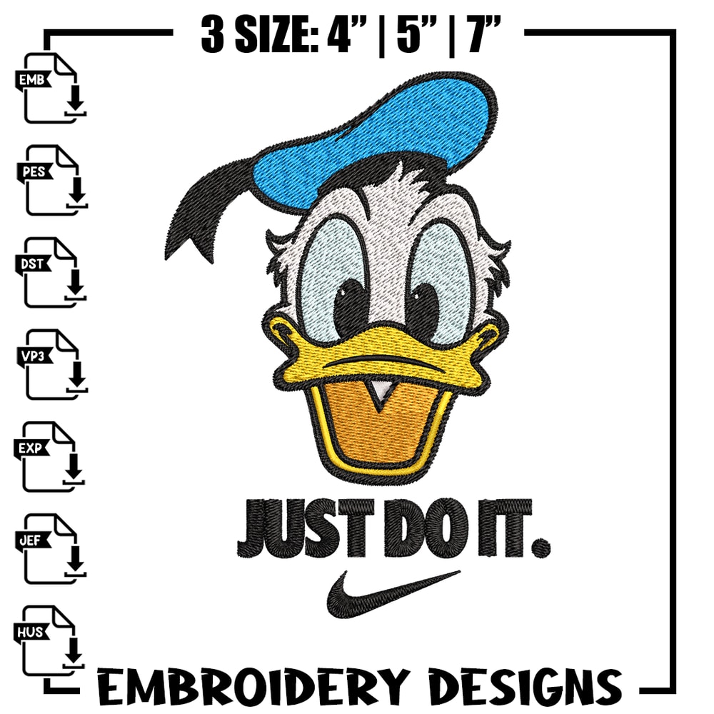 Donald Duck Nike Embroidery design, Donald Duck cartoon Embroidery, Nike design, Embroidery file, Instant download..jpg