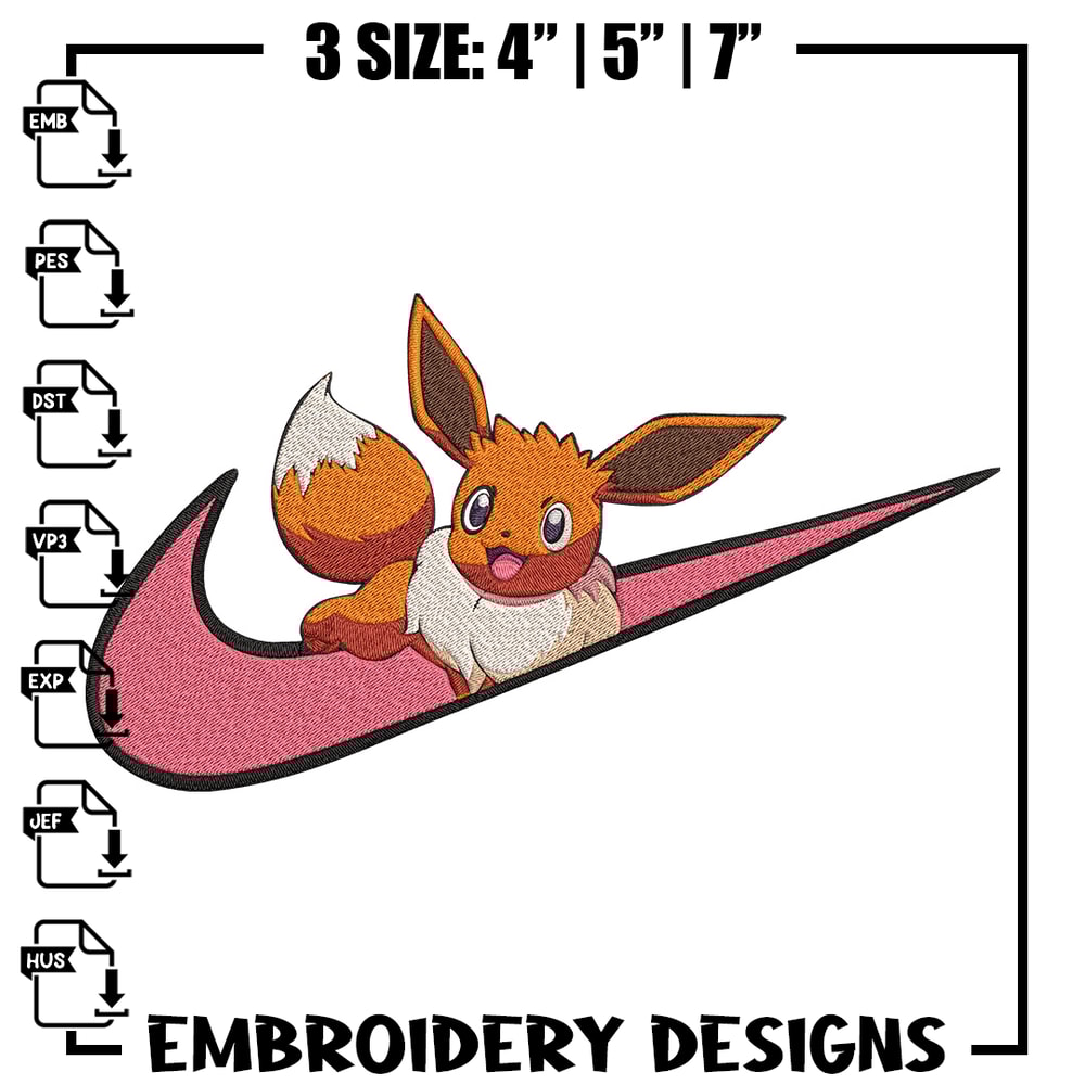 Eevee x nike Embroidery Design, Pokemon Embroidery, Embroidery File, Nike Embroidery, Anime shirt, Digital download.jpg