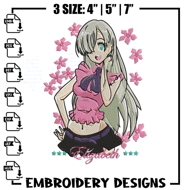 Elizabeth Embroidery Design, Seven Deadly Sins Embroidery, Embroidery File,Anime Embroidery,Anime shirt,Digital download.jpg