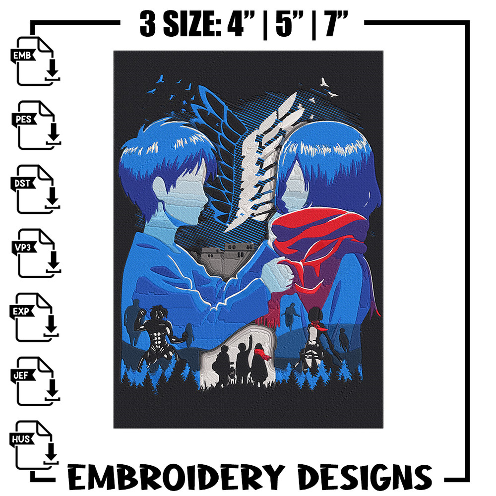 Eren x mikasa Embroidery Design, Aot Embroidery,Embroidery File, Anime Embroidery, Anime shirt, Digital download.jpg