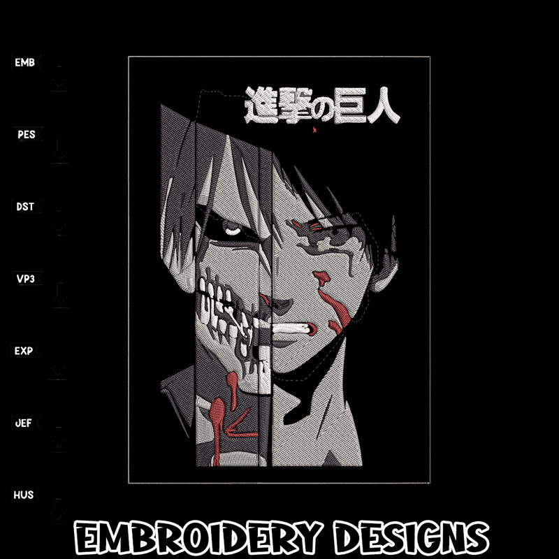 Eren Yeager Embroidery Design, Aot Embroidery, Embroidery File, Anime Embroidery, Anime shirt, Digital download.jpg