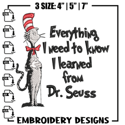 everything i need to know i learned from embroidery design, dr seuss embroidery, embroidery file, digital download