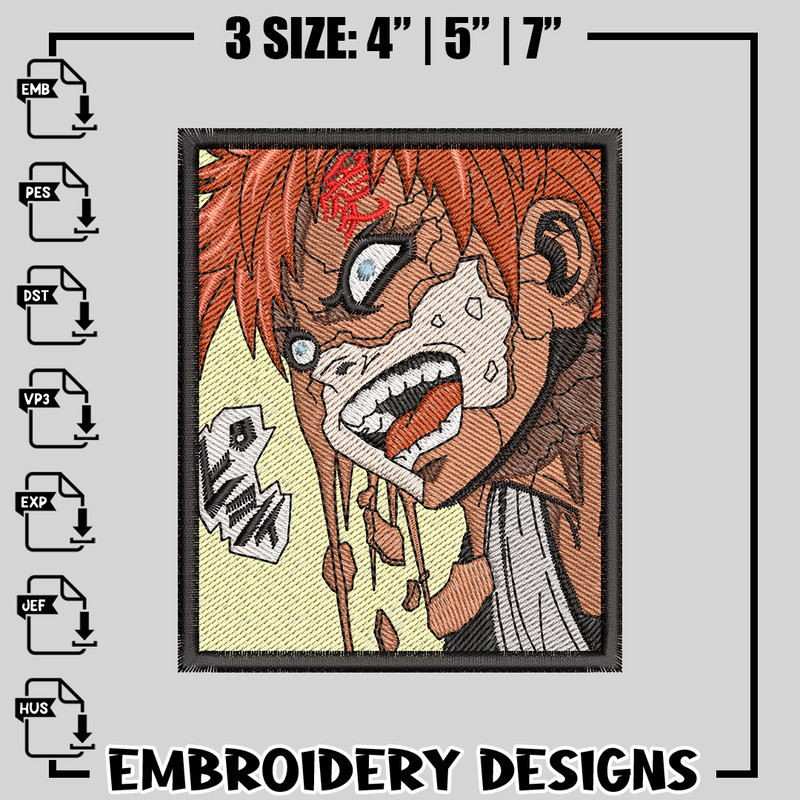 Gaara embroidery design, Naruto embroidery, anime design, logo design, anime shirt, Instant download.jpg