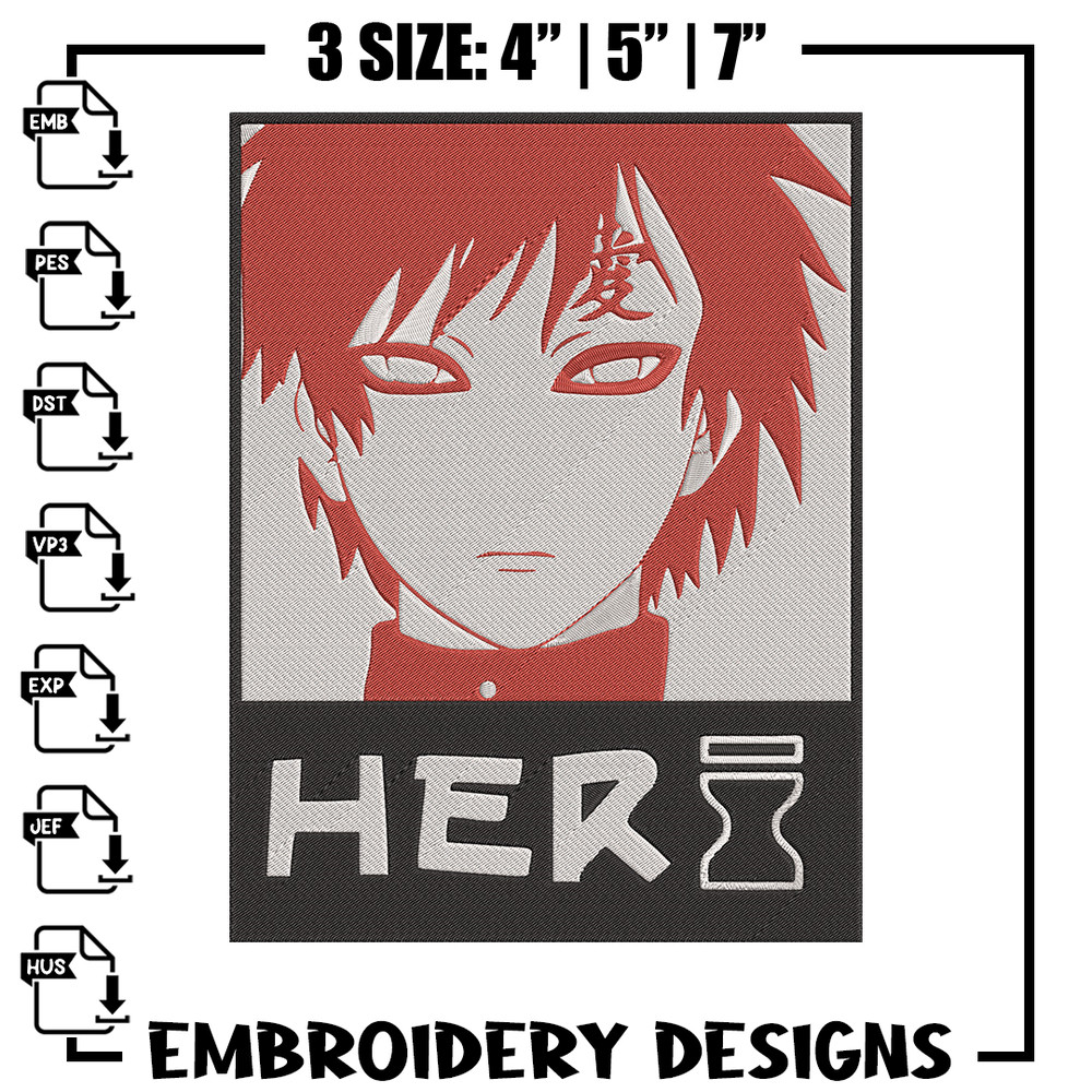 Gaara poster Embroidery Design, Naruto Embroidery, Embroidery File, Anime Embroidery, Anime shirt, Digital download.jpg