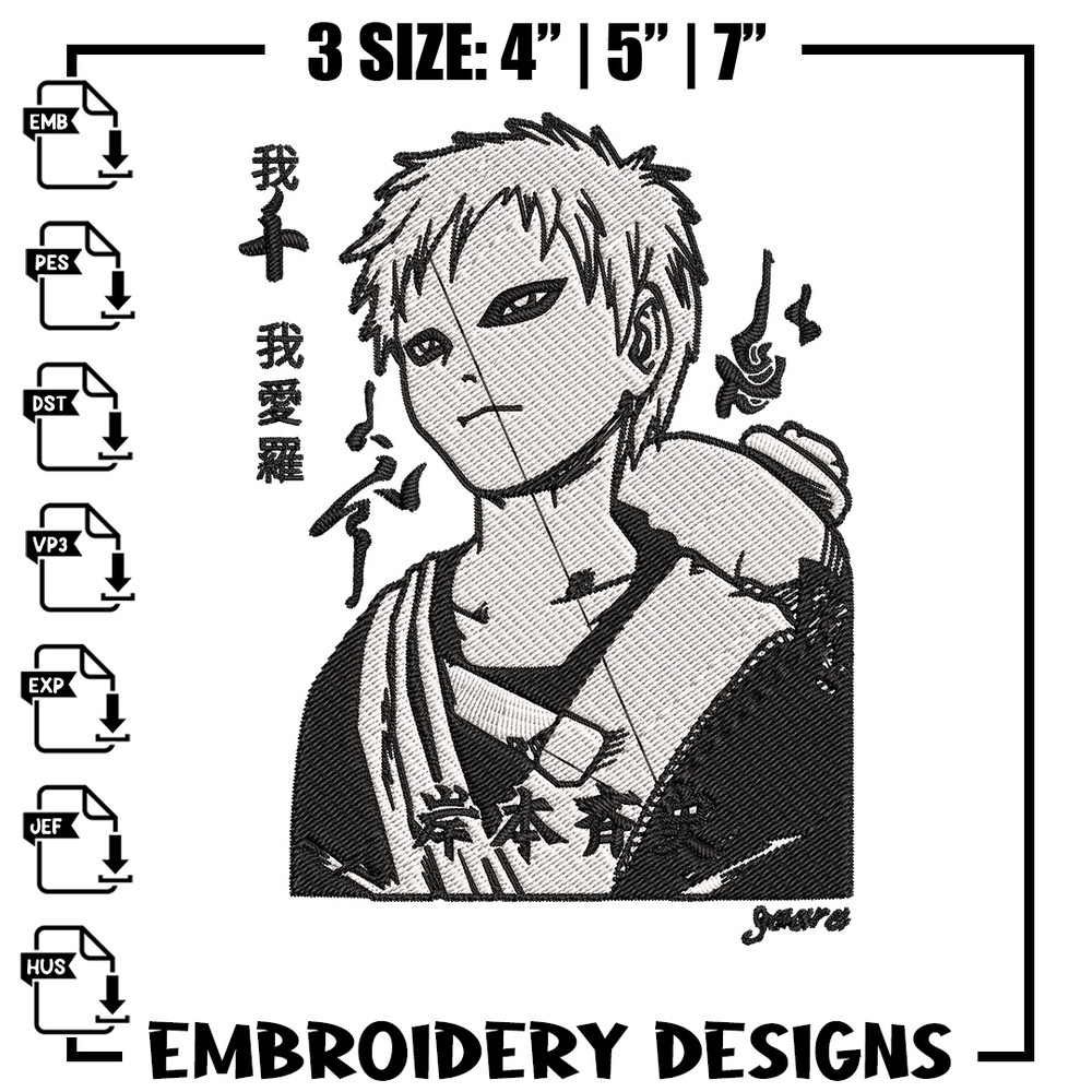 Gaara poster Embroidery Design, Naruto Embroidery, Embroidery File, Anime Embroidery,Anime shirt, Digital download.jpg