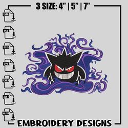 gengar embroidery design, pokemon embroidery, anime design, logo design, anime shirt, digital download