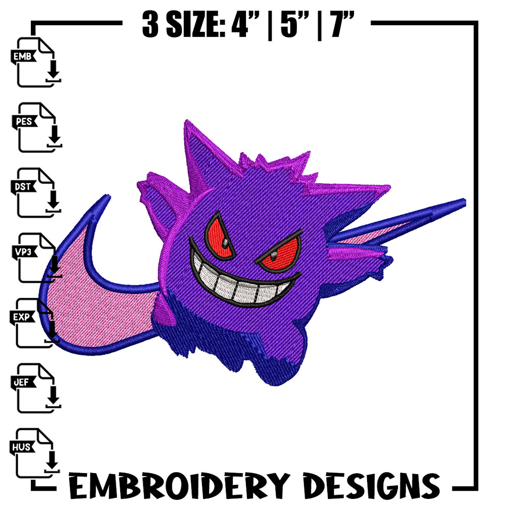 Gengar Nike embroidery design, Pokemon embroidery, nike design, anime design, anime shirt, Digital download.jpg