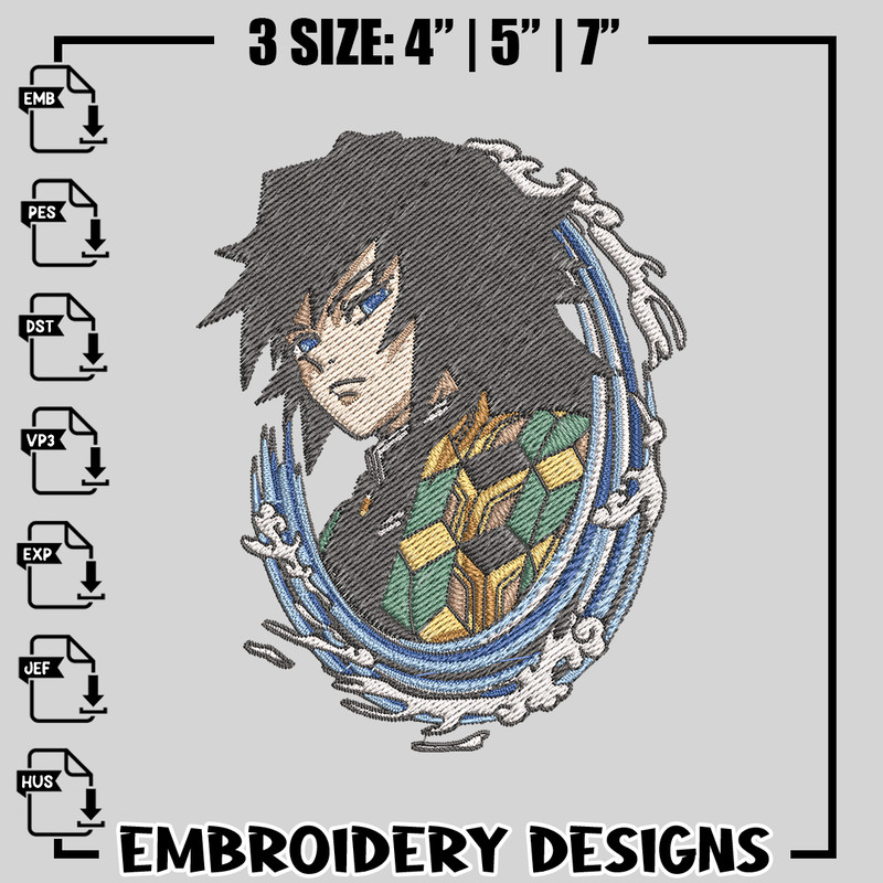 Giyu tomioka embroidery design, Kimetsu no Yaiba embroidery, anime design, logo design, anime shirt, Instant download.jpg