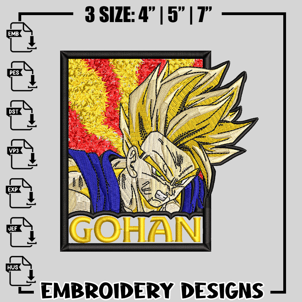 Gohan Rectangle embroidery design, dragon ball embroidery, anime design, logo design, anime shirt, Digital download 1.jpg