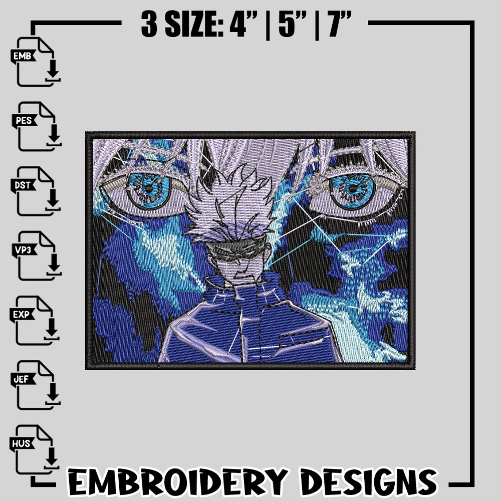 Gojo satoru embroidery design, jujutsu kaisen embroidery, anime design, logo design, anime shirt, Digital download.jpg
