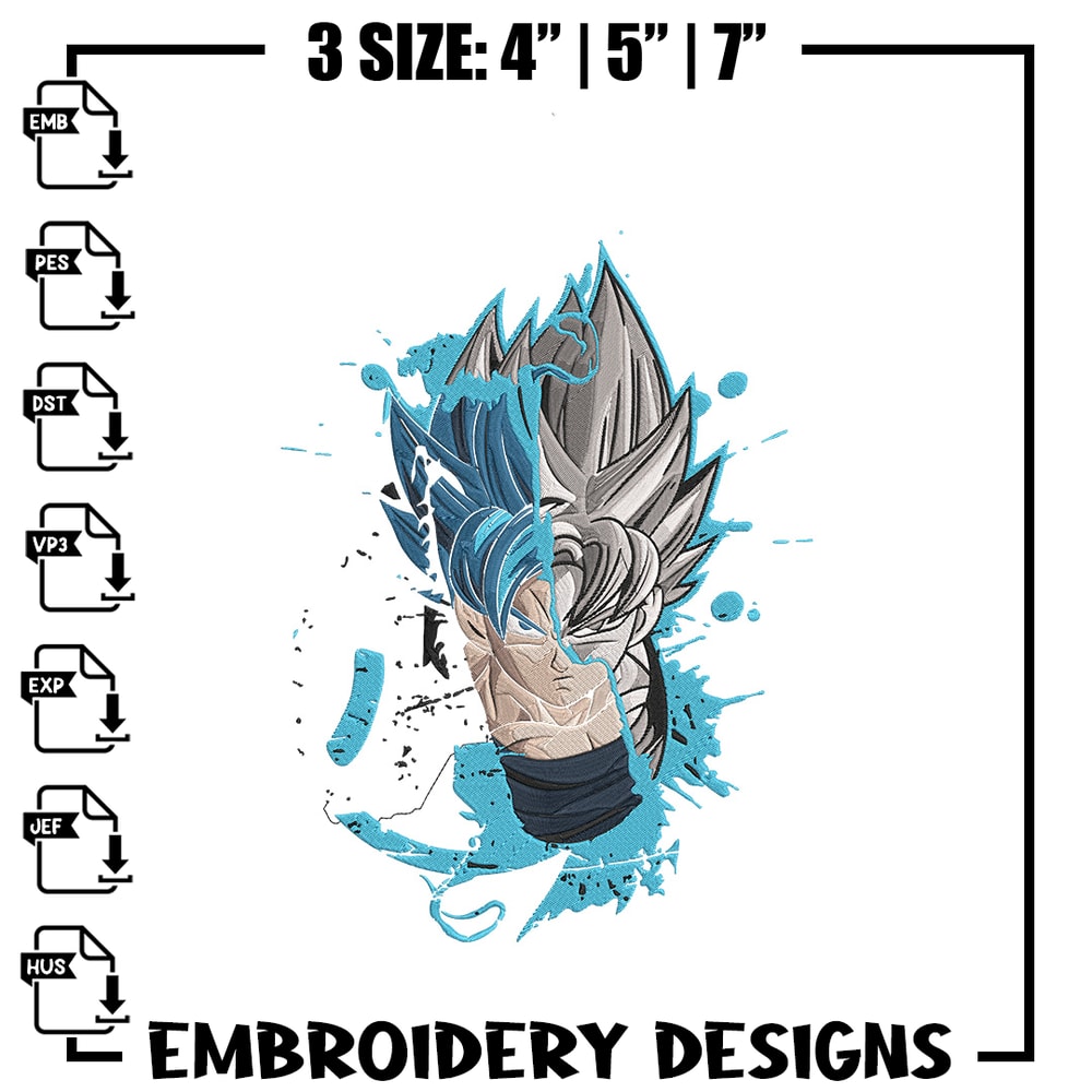Goku face Embroidery Design, Dragonball Embroidery, Embroidery File, Anime Embroidery, Anime shirt, Digital download.jpg