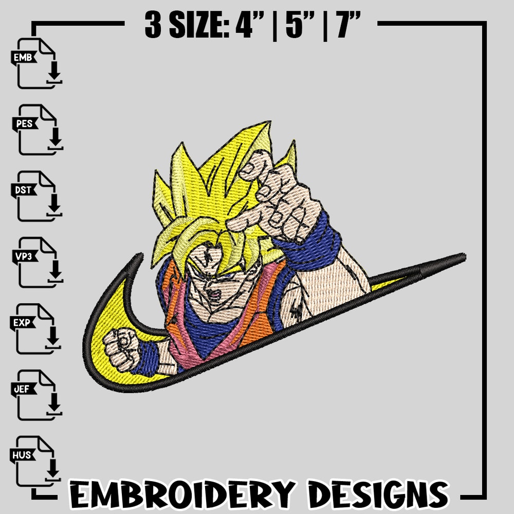 Goku Super Saiyan nike embroidery design, dragon ball embroidery, logo design, anime design, Digital download.jpg