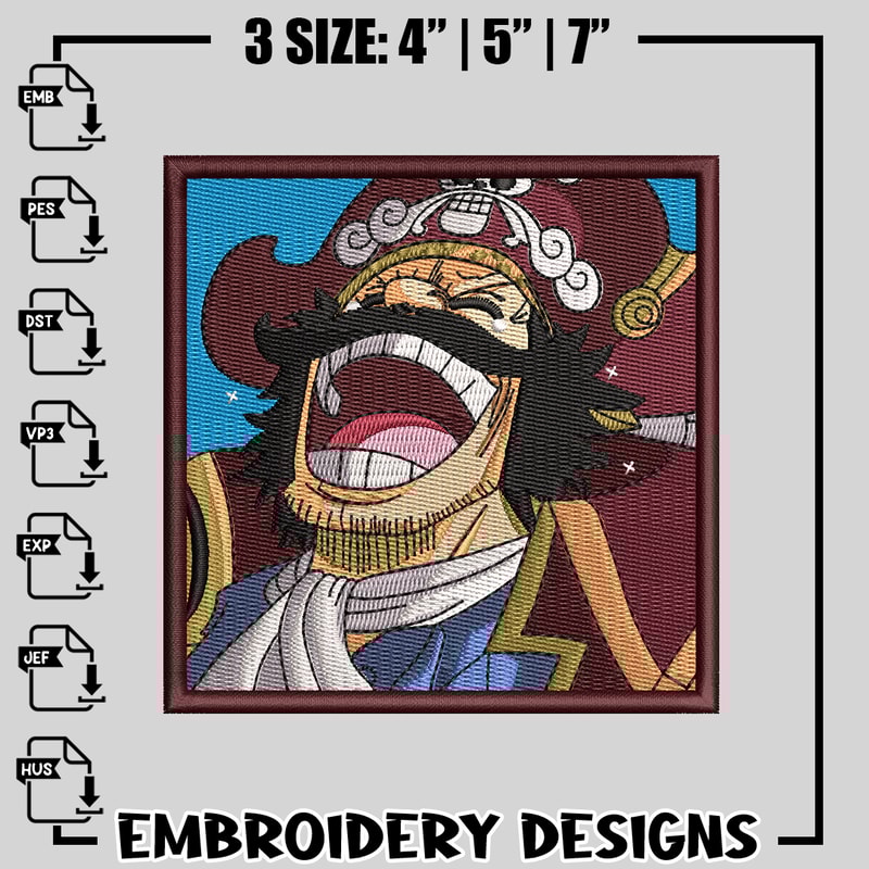 Gol D. Roger embroidery design, One Piece embroidery, anime design, logo design, anime shirt, Instant download.jpg