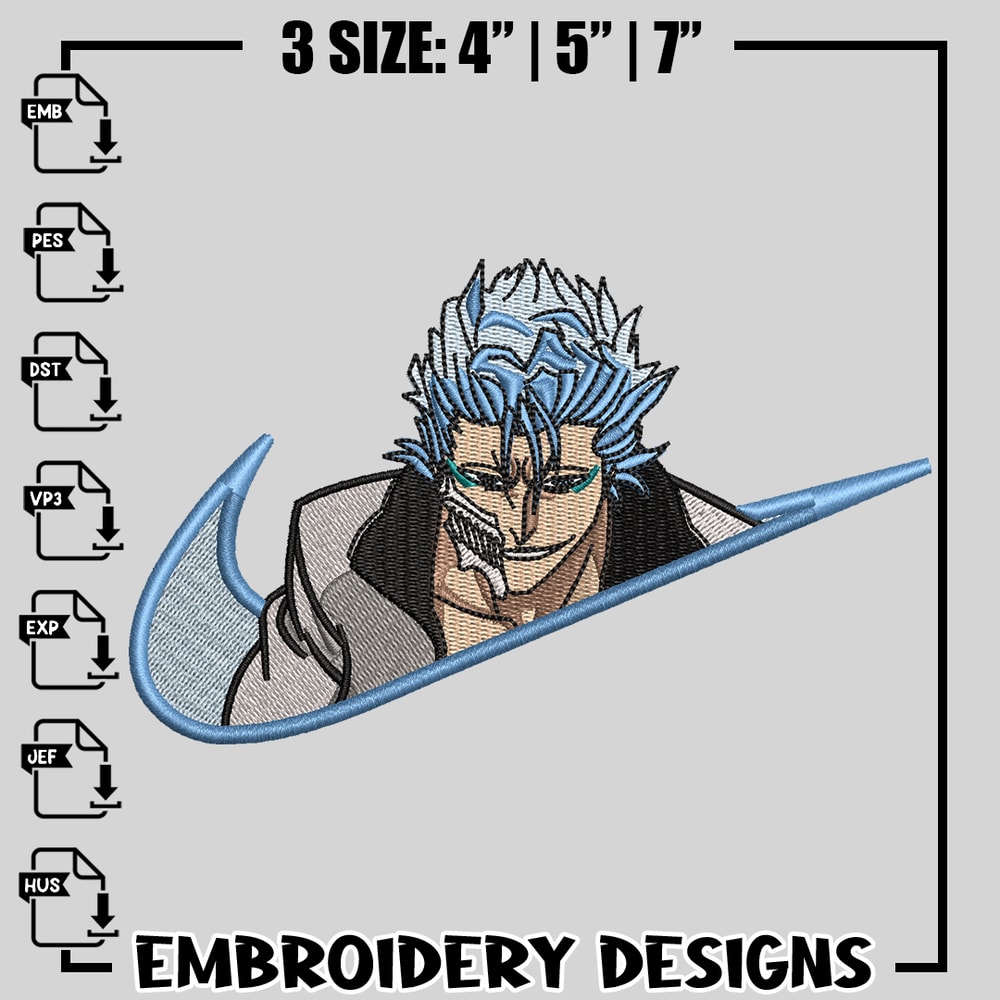 Grimmjow nike embroidery design, bleach embroidery, nike design, logo design, anime shirt, Digital download.jpg