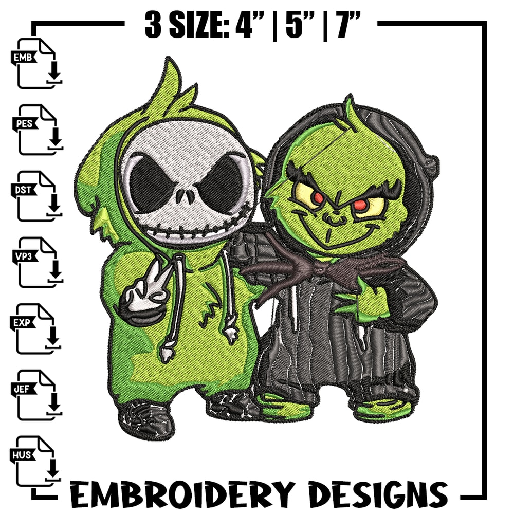 Grinch And Jack Skellington Embroidery design, Grinch Christmas Embroidery, Horror design, logo shirt, Digital download..jpg