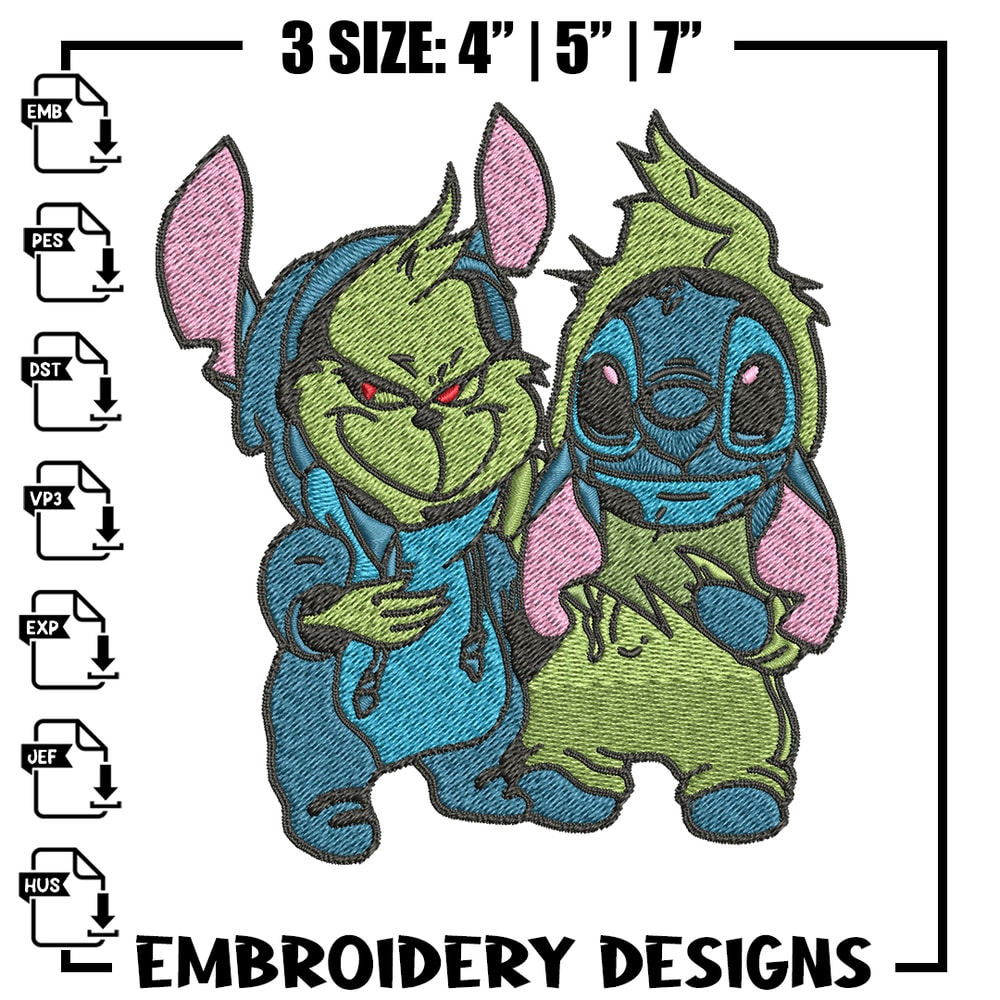 Grinch and Stitch Embroidery design, Grinch and Stitch Embroidery, cartoon design, logo shirt, Digital download..jpg