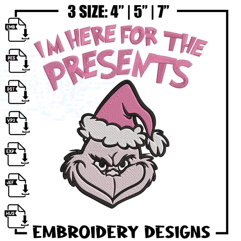 Grinch Im here Embroidery Design, Grinch Embroidery, Embroidery File, Chrismas Embroidery, Anime shirt, Digital download.jpg