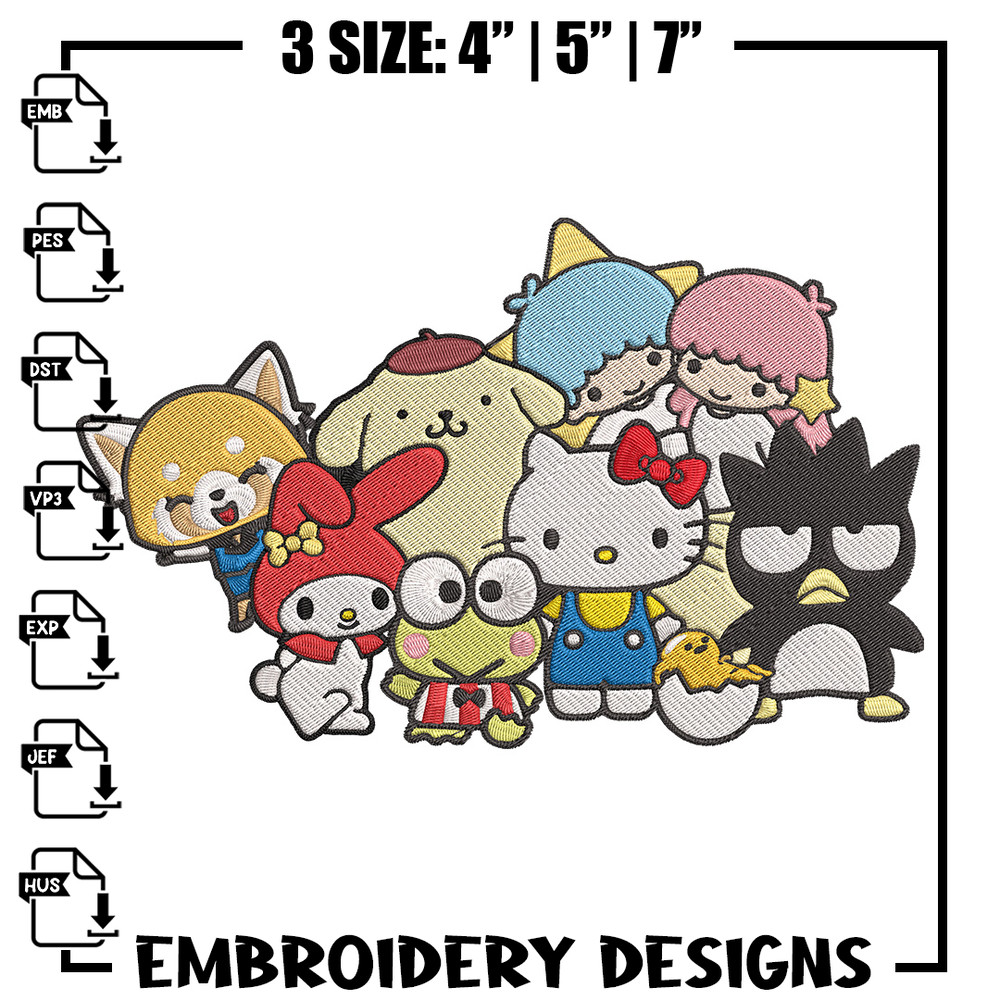 Hello Kitty friends Embroidery Design, Hello kitty Embroidery, Embroidery File, Anime Embroidery, Digital download.jpg