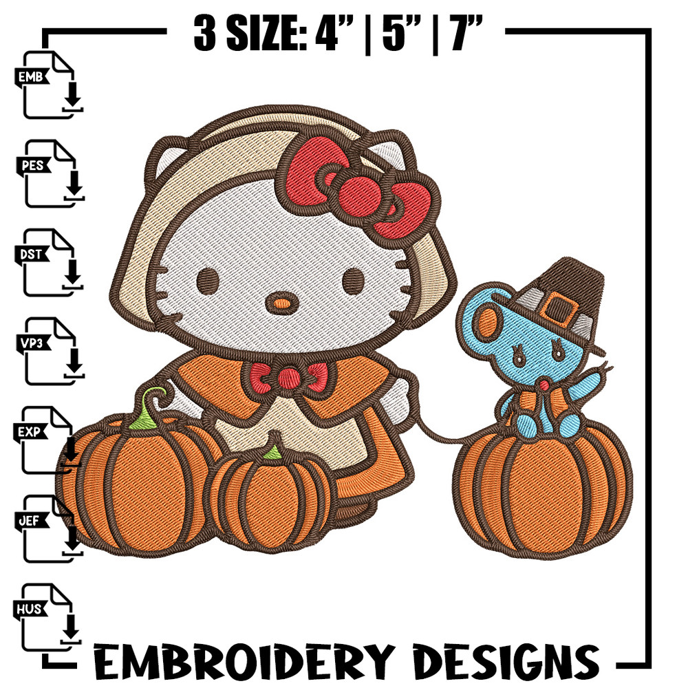 Hello kitty pumpkin Embroidery Design, Hello kitty Embroidery, Embroidery File, Anime Embroidery, Digital download.jpg