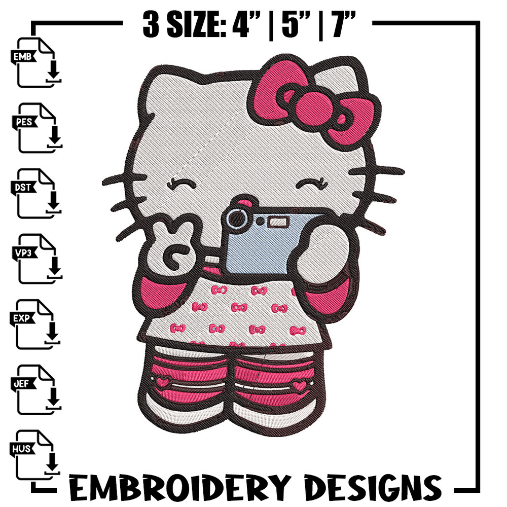 Hello kitty selfie Embroidery Design, Hello kitty Embroidery, Embroidery File, Anime Embroidery, Digital download.jpg