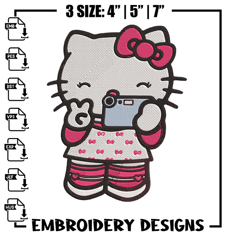 Hello kitty selfie Embroidery Design, Hello kitty Embroidery, Embroidery File, Anime Embroidery, Digital download.jpg