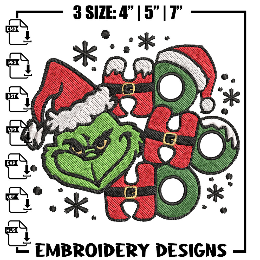Ho Ho Ho The Grinch Embroidery design, Grinch christmas Embroidery, Grinch design, Embroidery File, Instant download..jpg