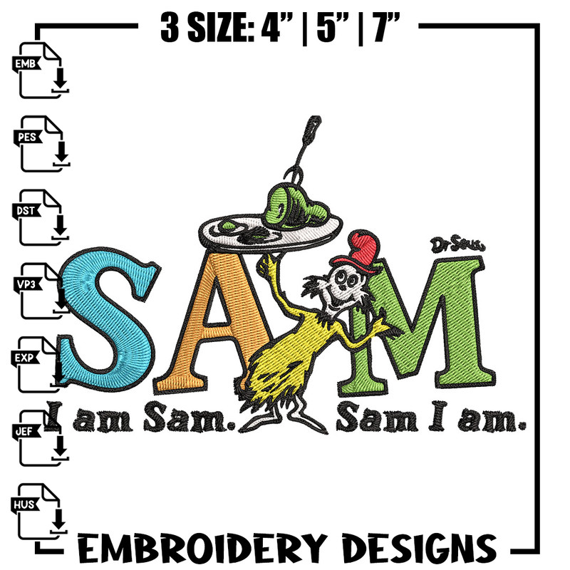 I am Sam Sam I Am Dr. Seuss Embroidery Design, Dr Seuss Embroidery, Embroidery File, Embroidery design, Digital download.jpg